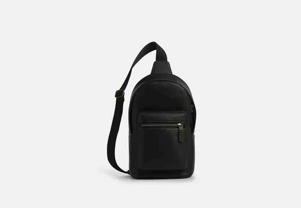 B5-007 Coach West Pack Sling Bag Black Pebbled Leather Crossbody AdaptsStrap NWT